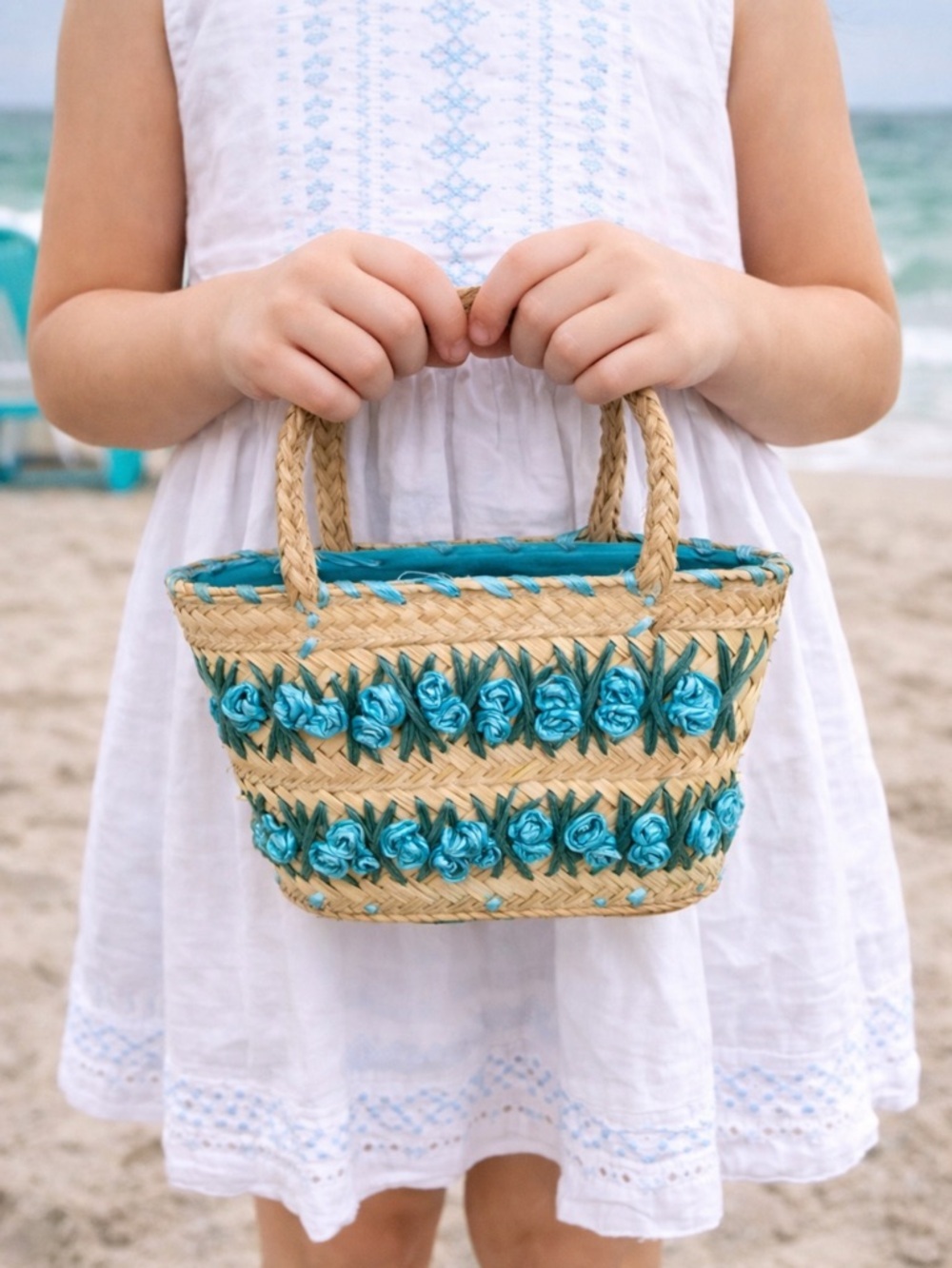 Vintage Wicker Seagrass Woven Embroidery Bag